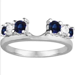 TwoBirch Ster. Silver Shared Prong Wrap W/ Sapphire&Diamonds(G,I2)(0.5 Ct)Size7